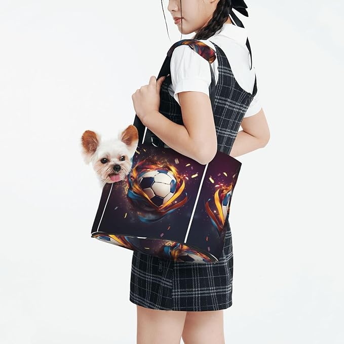Foldable Pet Carrier Sling - Waterproof Small Dog & Cat Travel Colorful Ribbons and a Soccer Ball Tote with Safety Hook for Hiking