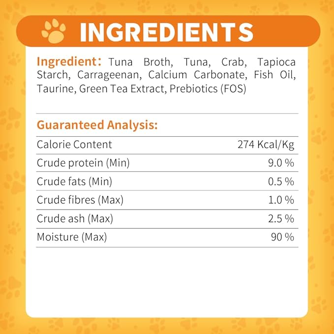 Prebiotics Purre Lickable Wet Cat Treat, Tuna & Crab Recipe, High in Probiotics, Calcium and Fish Oil, No Additives, (55gx2, Tuna & Crab)