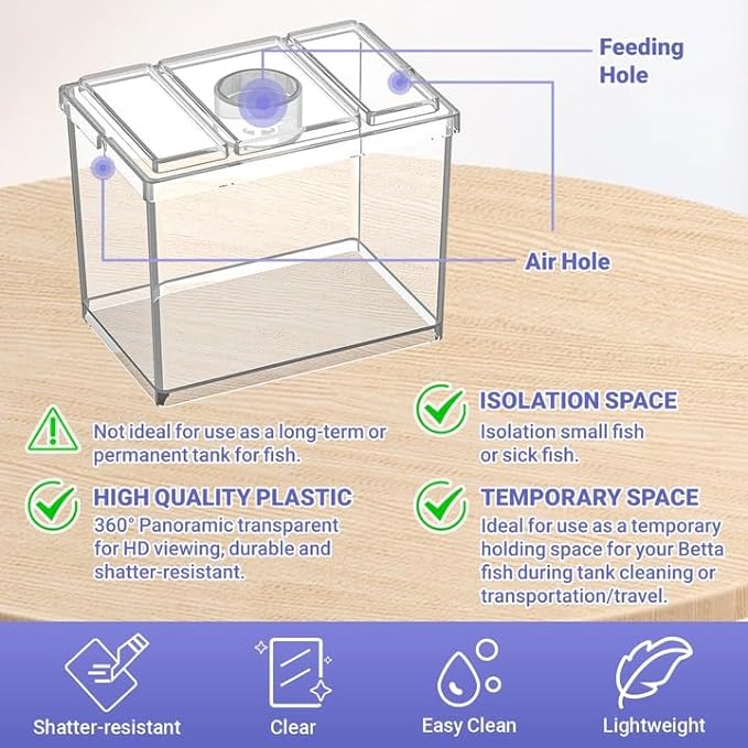 MoonOrange Mini Betta Fish Tank Kit with LED Light Base, Small Fish Bowl for Temporary Space, 0.2 Gallon Stackable Cube Tank with Artificial Plants for Small Fish, Insect, Shrimp, Crab, Spider (Kit-2)