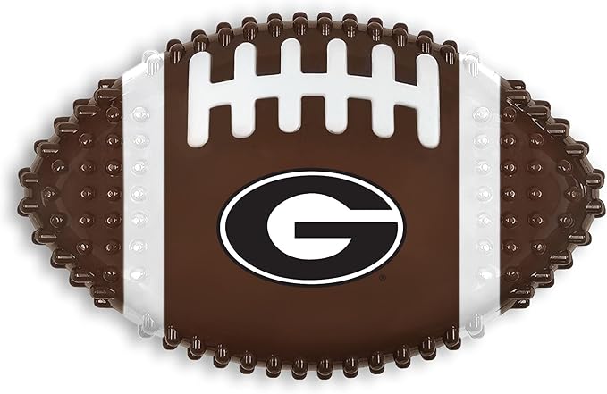 NCAA Georgia Bulldogs Mega-Chew Hard Nylon Bacon-Flavored Dog Bone Football Chew Toy. Interactive Tasty & Fun Dog Chew Toy. Indestructible Strong Durable Tough Dog Toys for Aggressive Chewers