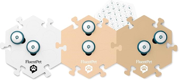 FluentPet Speak Up Get Started Kit with Clearer Upward-Facing Sound - 6 Recordable Buttons for Dogs & 3 Beige HexTiles | Dog & Cat Communication Buttons Set | with Batteries