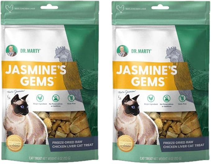 Dr. Marty Jasmine’s Gems 100% Freeze-Dried Chicken Liver Cat Treat 4 oz (2 Pack)