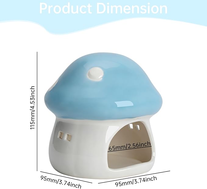 AnRui Ceramic Mushroom Aquarium Decor Cute House Betta Fish Tank Accessories Decoration Hideout Cave for Small Fish, Shrimp, Goldfish and Reptiles, Easy to Clean (Blue, Small)