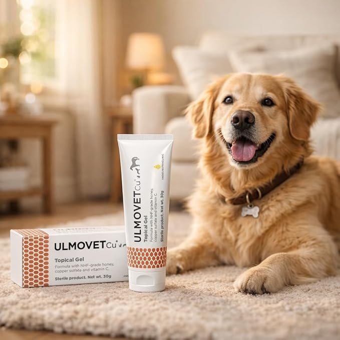 Ulmovet CU Natural Topical Gel for Pets – with Ulmo Honey (Eucryphia Cordifolia), Copper Sulfate & Vitamin C – Gentle Skin Care & Hydration for Pets – 1.06 oz