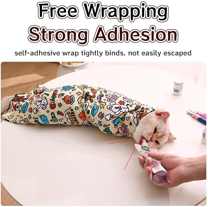 Cat Grooming Wrap – Self-Adherent Anti-Scratch Swaddle Restraint Bag for Stress-Free Nail Clipping, Medication, Multifunctional Care - Purrito Papoose Pet Tools(L 27.6 Inches within 11.1lbs)