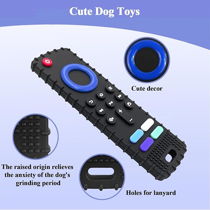 Dog Chew Toys, Remote Control Shape, Set of 3 for Puppy Teething, Anxiety Relief, Silicone, Interactive Play, BPA-Free, Black/White/Pink