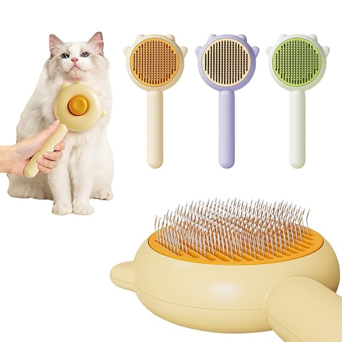 Cute Cat Ear Pet Brush – Self Cleaning Grooming Tool for Cats & Dogs – Light Purple