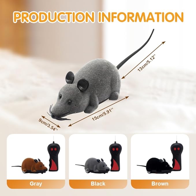 Remote Control Mouse Cat Toy - Rechargeable Interactive Fake Rat Toy for Indoor Cats Dogs, Automatic Moving RC Mouse Toy & Chasing Prank (Gray)