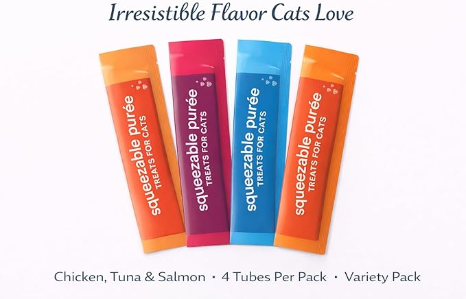 Lickable Cat Treats Squeezable Variety Pack Chicken Tuna Salmon Puree Tubes (12 x 0.5oz) | Grain Free Creamy Wet Treats for Picky Eaters Kittens Adults High Protein Food Topper