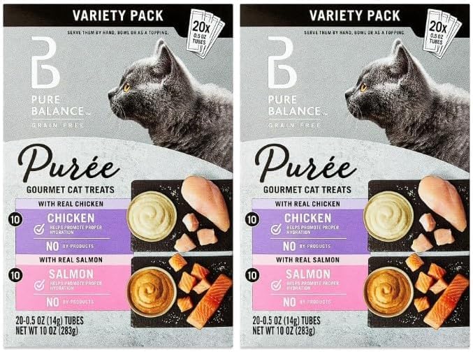 (2 Pack) ~ Pure Balance Grain Free Gourmet Wet Cat Treats, Variety Pack ~ 0.5 Oz Tubes ~ 20 Count.