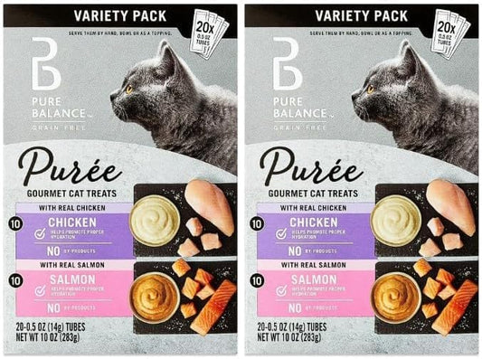 (2 Pack) ~ Pure Balance Grain Free Gourmet Wet Cat Treats, Variety Pack ~ 0.5 Oz Tubes ~ 20 Count.