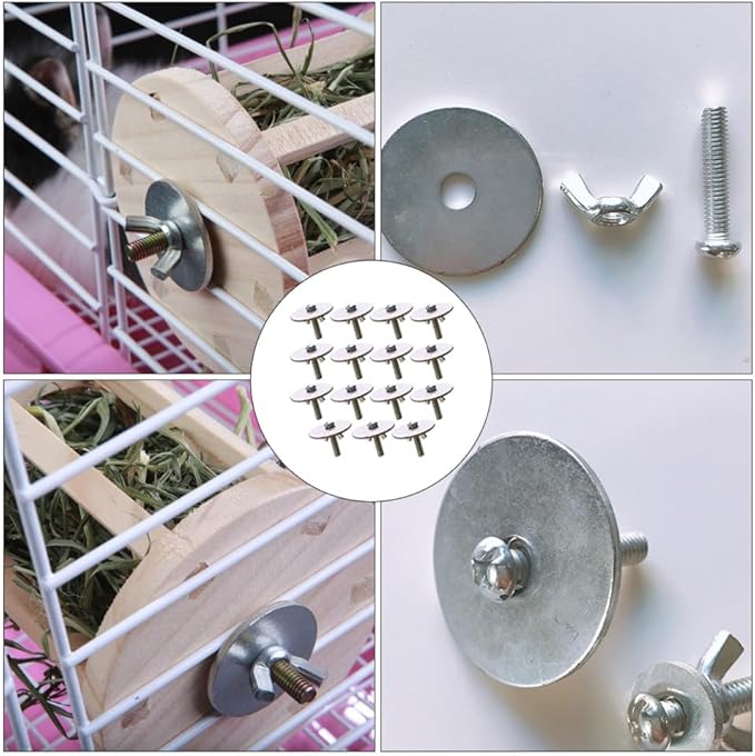 GANAZONO 15sets Screws and Gaskets for Pet Cage Accessories Fixing Tools for Bird Cages Hamster Platforms and Animal Enclosures Easy to Install Silver Hardware