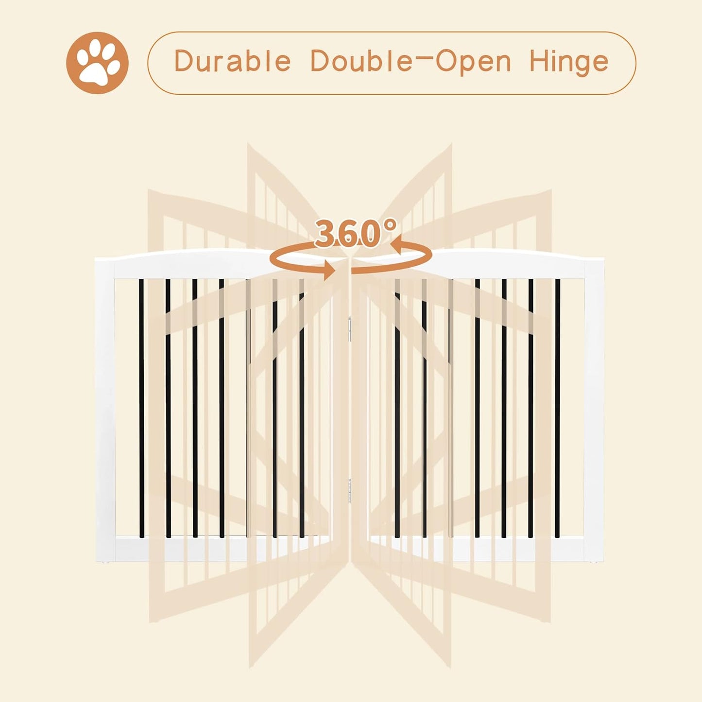 Freestanding Pet Gate for Dogs, Foldable Wooden Dog Gate for House, Indoor Dog Gate for Stair, Doorway, Gates for Dogs Indoor, 80 Inch Wide, 4 Panels 24",White