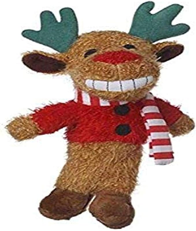 Multipet's 6-Inch Reindeer Loofa Plush Dog Toy That Squeaks