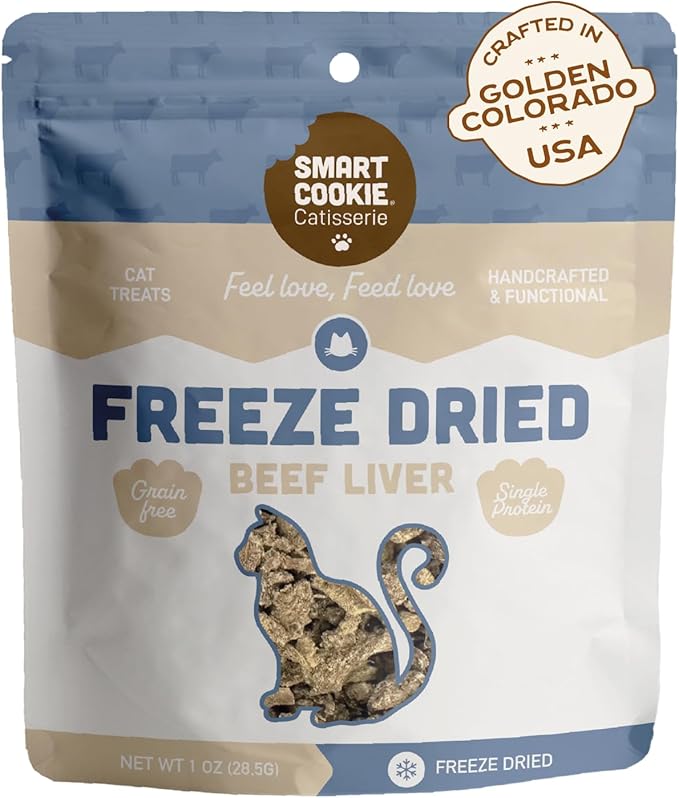 Smart Cookie Beef Liver Freeze Dried Cat Treats – Single Ingredient, High-Protein Snacks for Picky Cats – 100% Pure Beef Liver, No Fillers or Additives, Made in the USA – 1oz