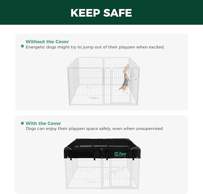 FXW Homeplus Indoor Dog Playpen with Square Mesh Top Cover for Escape Prevention, 32 Inch 8 Panel Heavy Duty Pen for Small and Medium Dogs, Black│Patented