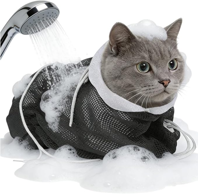 Ibluelover Breathable Mesh Cat Bathing Bag Adjustable Cat Washing Bag Anti Scratching Shower Bag for Nail Trimming Grooming