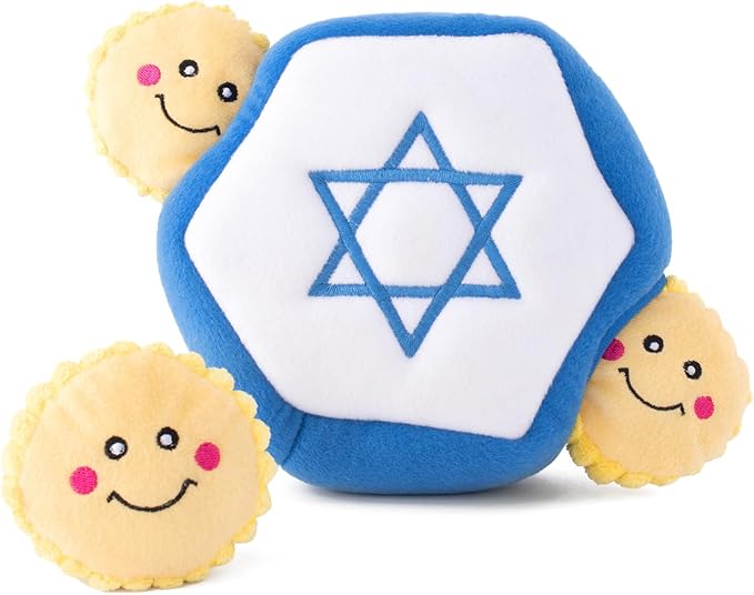 ZippyPaws Burrow Hanukkah Dog Toy - Plush Squeaky Holiday Dog Gifts for Small & Medium Puppy Dogs, Interactive Hide & Seek Stocking Stuffers for Pets - Star of David