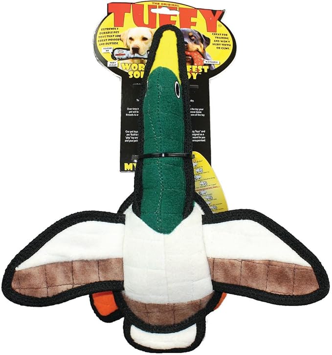 TUFFY - World's Tuffest Soft Dog Toy -Barnyard- Multiple Layers. Made Durable, Strong & Tough. Interactive Play (Tug, Toss & Fetch). Machine Washable & Floats. (Duck, Jr 2 Pack)