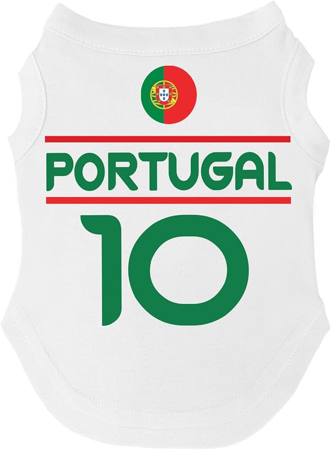 Portugal Flag Soccer Jersey Style Dog Tee Shirt | Sleeveless Breeds | International Soccer | Game Day |White, X-Small 1653