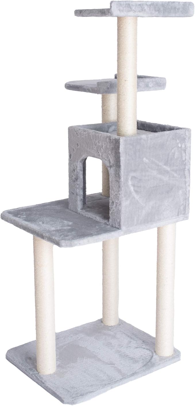 Gleepet GP78571022 Cat Tree, Real Wood Play House, Silver Gray,14 D x 27 6 W x 57 H