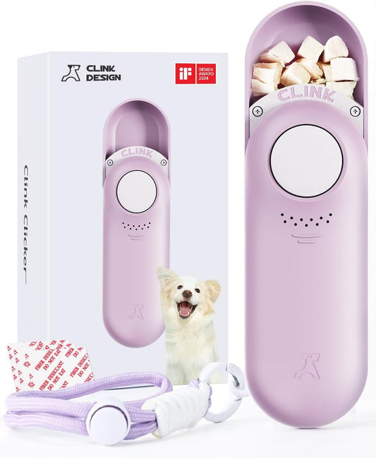 Dog Treat Pouch & Clicker Dog Trainer, Puppy Essentials Dual Use 2 in 1 Dog Clicker for Training - Durable, Light (2.36 oz), Easy to Clean & Handle, Innovative Design, Purple - Click Design