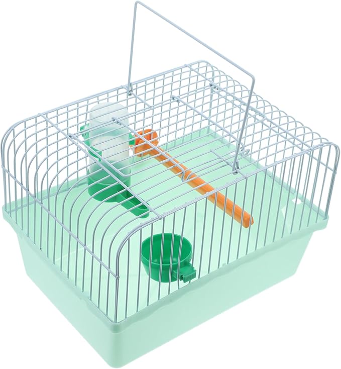 POPETPOP Portable Bird Cage Waterer and Food Box for Travel Spacious Metal Bird Carrier Perch for Parrots and Lovebirds Easy to Clean and Store