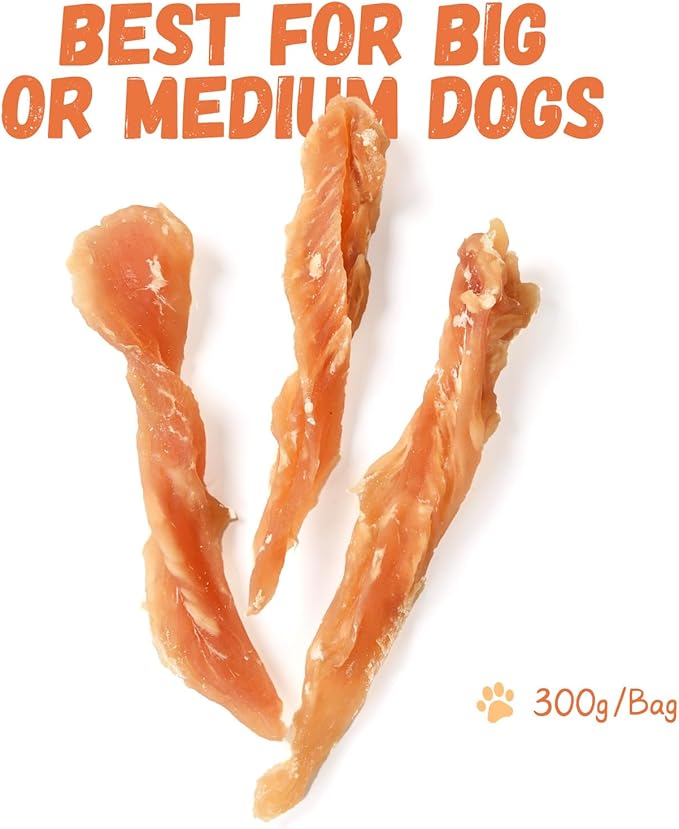 Pawmate Dog Treats Chicken Jerky Strips for Dogs, Natural Healthy Dog Jekry with Taurine, Real Chicken Twists High Protain Low Fat, Training Rewards Treats for Small Medium Large Dogs 10.6 oz