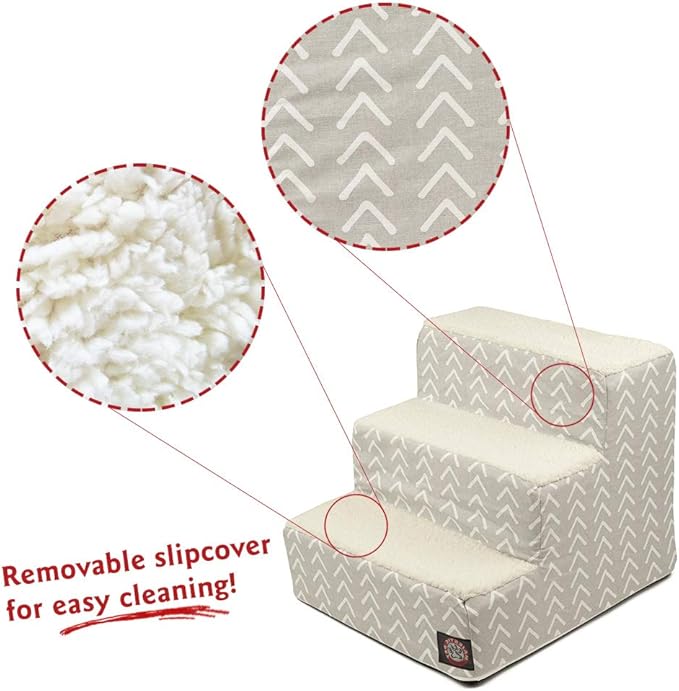 Majestic Pet 3 Step Portable Dog Stairs for Small Dogs to get on Bed Supports 25 lbs or Less – Dog Steps for High Bed with Machine Washable Cover – Pet Stairs for Cats Boho Arrow Light Gray