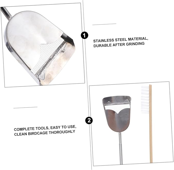 VOSAREA 2pcs Pet Bird Cage Cleaning Brush and Shovel Kit Handle for Easy Cleaning Accessory for Parrot and Bird Cages Selection
