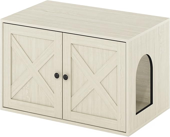 Furinno Peli Farmhouse Cat Litter Box Enclosure, White Wash