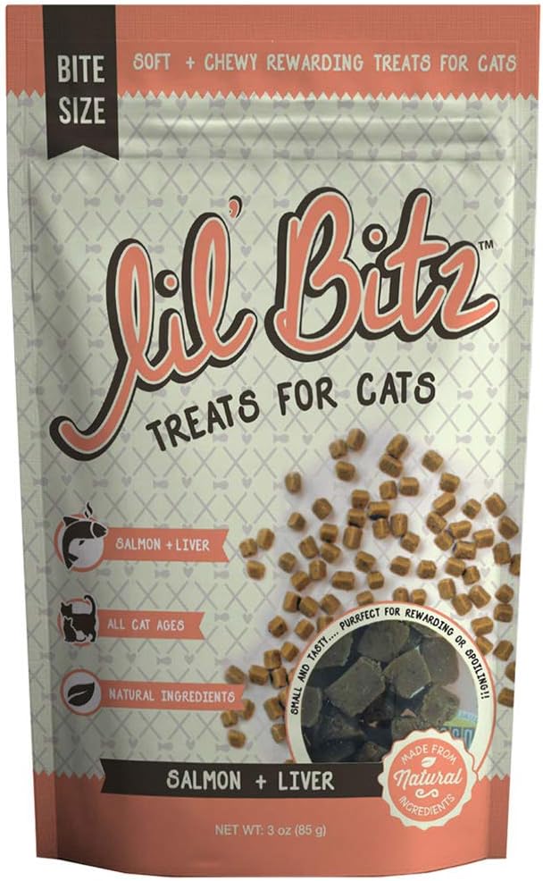 Lil' Bitz Soft & Chewy Cat Treats, Bite Size Rewarding Treats for Cats, Made with Natural Ingredients, Salmon & Liver Flavor, Perfect for Training & Bonding, 3 oz Bag
