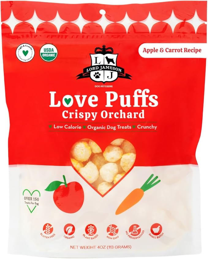 Lord Jameson Natural Dog Treats - Love Puffs 5-Flavor Complete Bundle - USDA Certified, Low Calorie - All Dogs - Gluten-Free, Sensitive Stomach - 5 x 4oz Pack