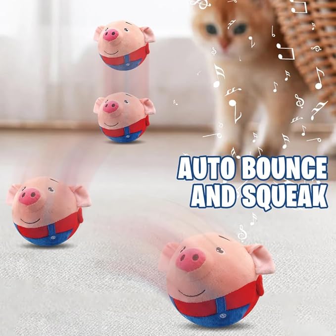 Interactive Dog Toys, 2026 Active Moving Pet Plush Toy, Squeaky Moving Dog Toy Ball, Washable Cartoon Pig Sound Electronic Dog Toy, Shake Bounce Boredom Talking Toys for Dog Cats (Red Pig)
