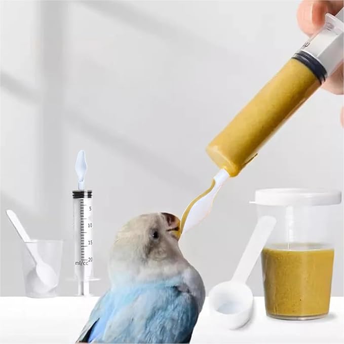 2 Pack Small Pet Feeding Syringe Sets, Including 2PCS 20ml Feeding Syringes, 2 PCS 30ml Milk Containers, 2 Soft Feeding Spoons and 2 Powder Spoons, Bird Parrot Feeder Spoon with Manual Syringe