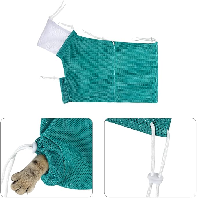 Ibluelover Breathable Mesh Cat Bathing Bag Adjustable Cat Washing Bag Anti Scratching Shower Bag for Nail Trimming Grooming