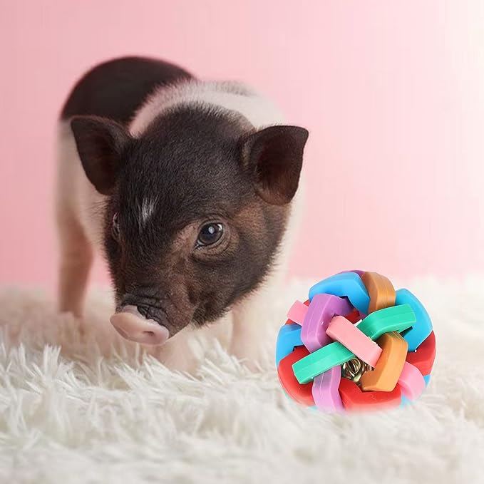 GLOGLOW Rubber Ball Toys, Colorful Soft Ball Chewing Interactive Toy with Inside Bell for Puppy Dogs Cats Mini Pigs(S)