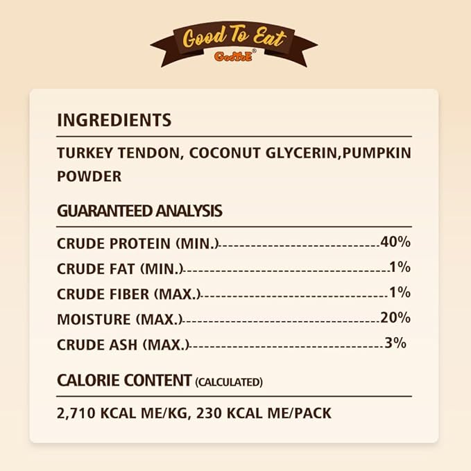 Gootoe Soft Turkey Tendon Strip with Pumpkin 3oz, Chewy Snack, USA-Sourced Turkey Tendon, Premium Training Chews, Hypoallergenic, Ideal for Small & Senior Dogs