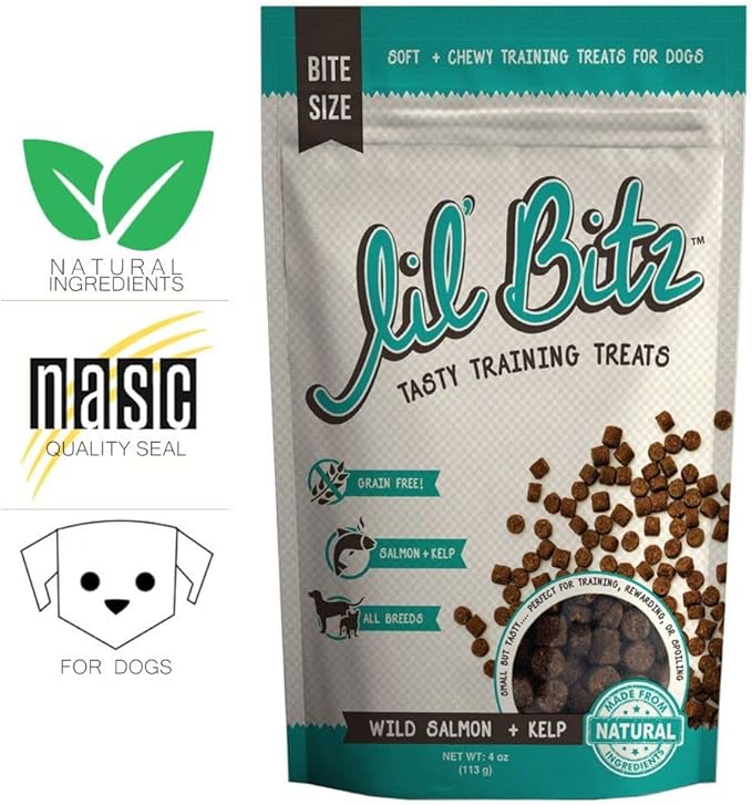 Soft & Chewy Training Treats for Dogs, Bite Size Reward Treats for Training & Positive Reinforcement, Grain Free Dog Treats Made with Wild Salmon & Kelp, Natural Ingredients, All Breeds, 4 oz Bag