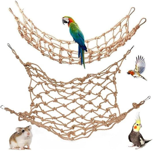 2 Packs Natural Bird Rope Net Parrot Swing Hammock for Birds Parrot Ladder Macaw Hanging Hammock Activity Toy for Rats Parakeet Cockatiel Cockatoo Conure African Grey Budgie（L 20 * 16inch）