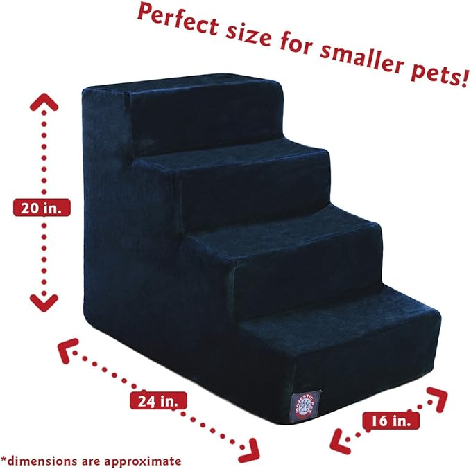 Majestic Pet 4 Step Portable Dog Stairs for Small Dogs to get on Bed Supports 25 lbs or Less – Dog Steps for High Bed with Machine Washable Cover – Pet Stairs for Cats Suede Navy