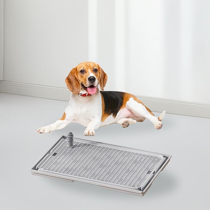 Pee Dog Toilet Pet Potty with Guide Post Anti Splashing Pet Litter Pan Leakproof Puppy Pee Pad Litter Tray Bunny Indoor, Light Grey