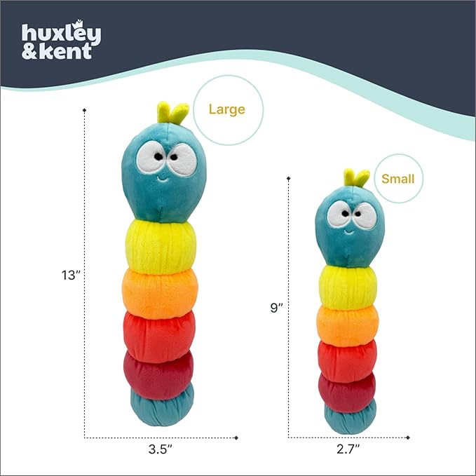 Huxley & Kent Funny Dog Toy w/Squeaker – Power Plush Squeaky Dog Toys for Small, Medium & Large Dogs – Soft Stuffed Animal for Indoor Play & Fetch - Fetchies® Caterpillar, Small