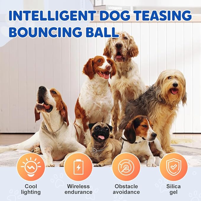 Interactive Dog Toys, 2025 Upgrade Vibrating Dogs Ball, Automatic Moving Dog Ball Rolling Balls, Pets Bouncing Rotating Balls Toys for Samll Dogs Cats (Blue+Orange)