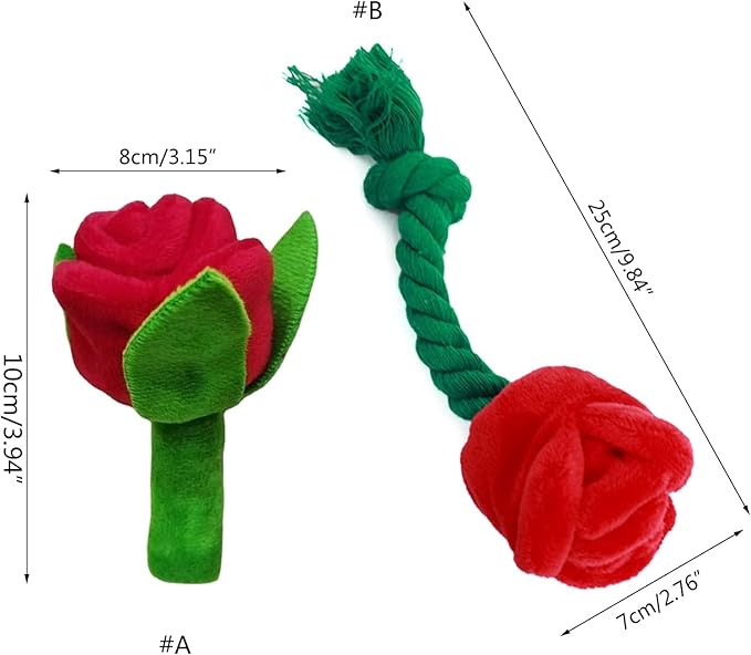 Red Flower Interactive Plush Squeak Dog and Cat Toy Rose Flower Stuffed Dog Toy with Squeaker Small Breeds and Puppies Chewing and Exercise Floral Pattern