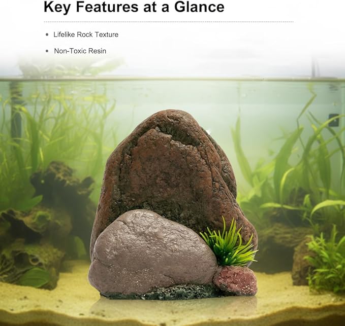 Mipukbay Small Aquarium Decor Rock, Resin Fish Tank Artificial Stone Ornament for Freshwater/Saltwater, Safe Landscape Hideout for Betta Fish, Goldfish and Aquatic Pets