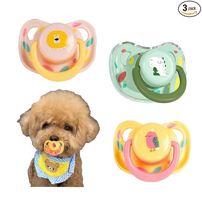 Puppy Kitten Pacifie, Pet Dog Silicone Pacifier Toy, Puppy Calming Chews for Dog Cat, Silicone Pacifier Accessories for Dog Cat (Upgrade Version: Pink+Yellow+Green)
