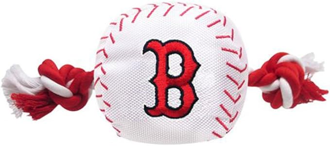 MLB BOSTON RED SOX Baseball Rope Toy for DOGS & CATS. Tough nylon, Sporty Baseball Design, Heavy-duty ropes with Inner SQUEAKER