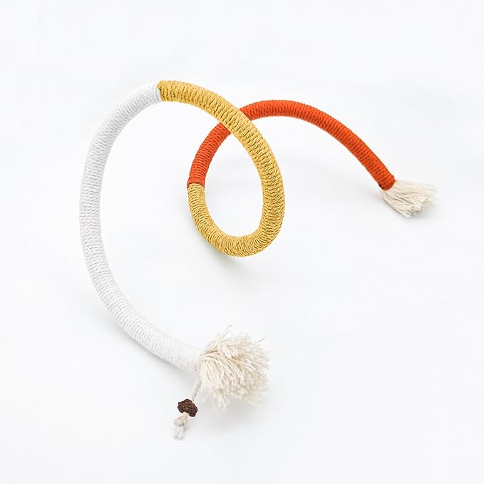 Andiker Cotton Rope Toys, 27.55Inches Color Blocking Cotton Rope Toys, Safe Cat Toys Teething Chew for Boredom and Stimulating (Orange+Yellow+Beige)