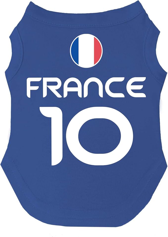 France Flag Soccer Jersey Style Dog Tee Shirt | Sleeveless Breeds | International Soccer | Game Day |Royal Blue, 2X-Large 1649